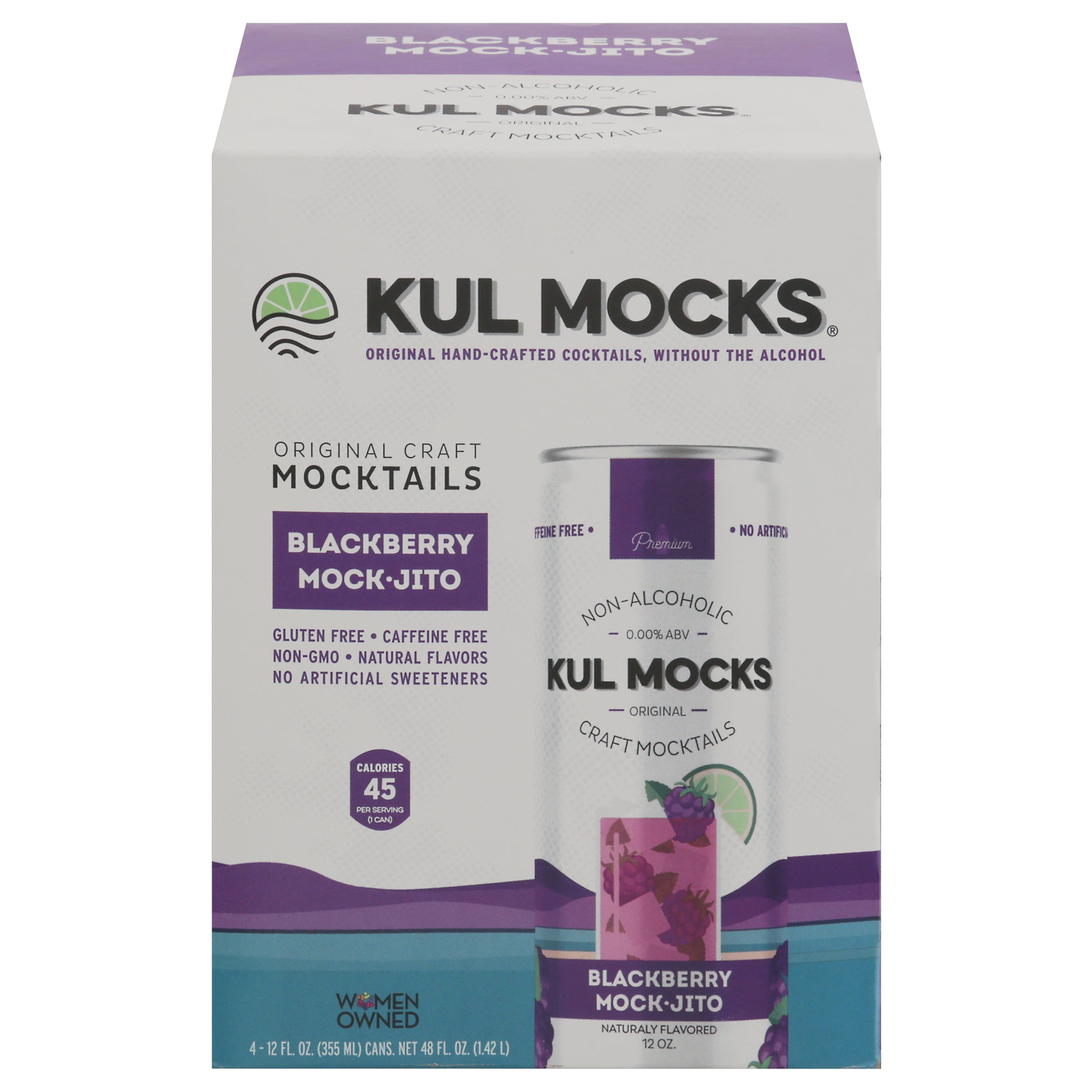Kul Mocks Original Craft Blackberry Mock-Jito Mocktails 4 - 12 fl oz Cans - Case of 6