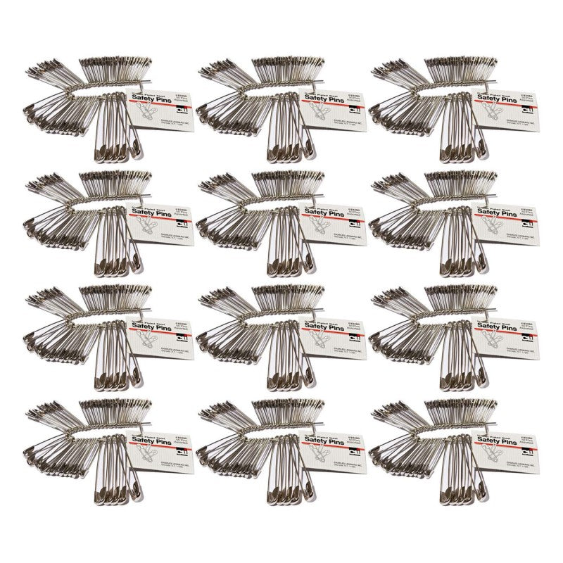 CHARLES LEONARD - Safety Pins, Assorted Sizes, 50 Per Pack, 12 Packs