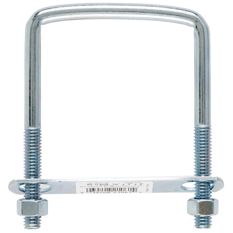 HAMPTON - Hampton 3/8 in. X 3 in. W X 4 in. L Coarse Zinc-Plated Steel Square Bend U Bolt - Case of 10