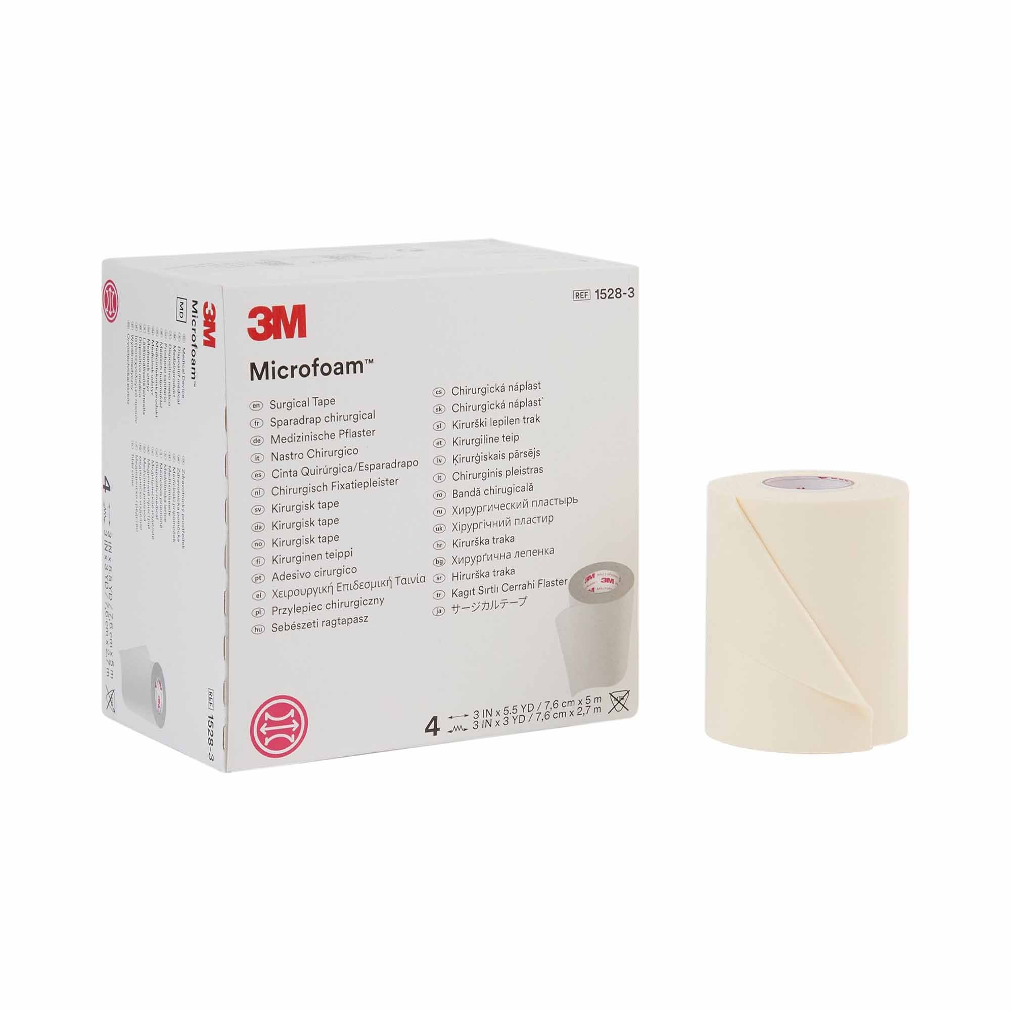 Solventum Corporation - Medical Tape 3M™ Microfoam™ White 3 Inch X 5-1/2 Yard Elastic / Foam NonSterile [1/RL]