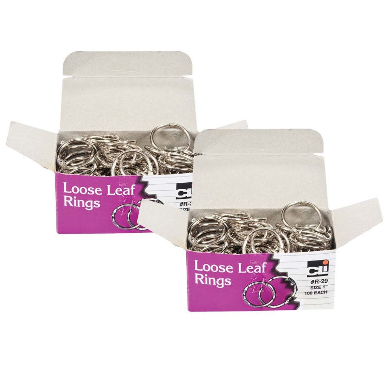 CHARLES LEONARD - Loose Leaf Book Rings, 1" Diameter, 100 Per Box, 2 Boxes