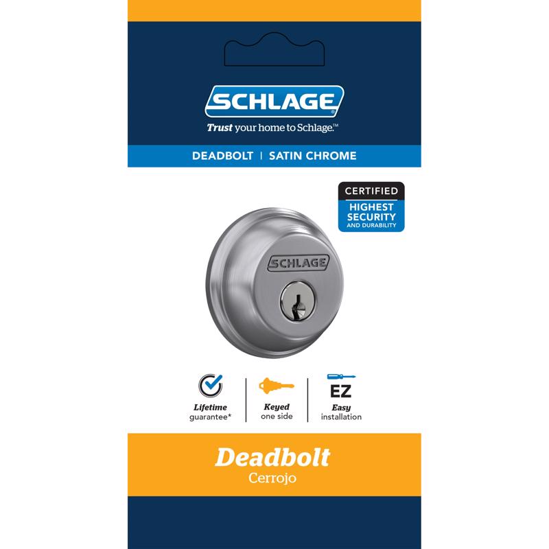 SCHLAGE - Schlage Satin Chrome Zinc Single Cylinder Deadbolt