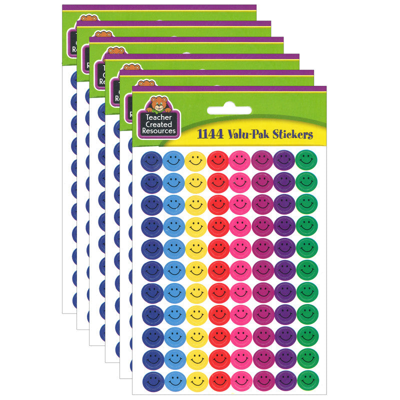 TEACHER CREATED RESOURCES - Mini Happy Face Stickers Valu-Pak, Multi Color, 1,144 Per Pack, 6 Packs