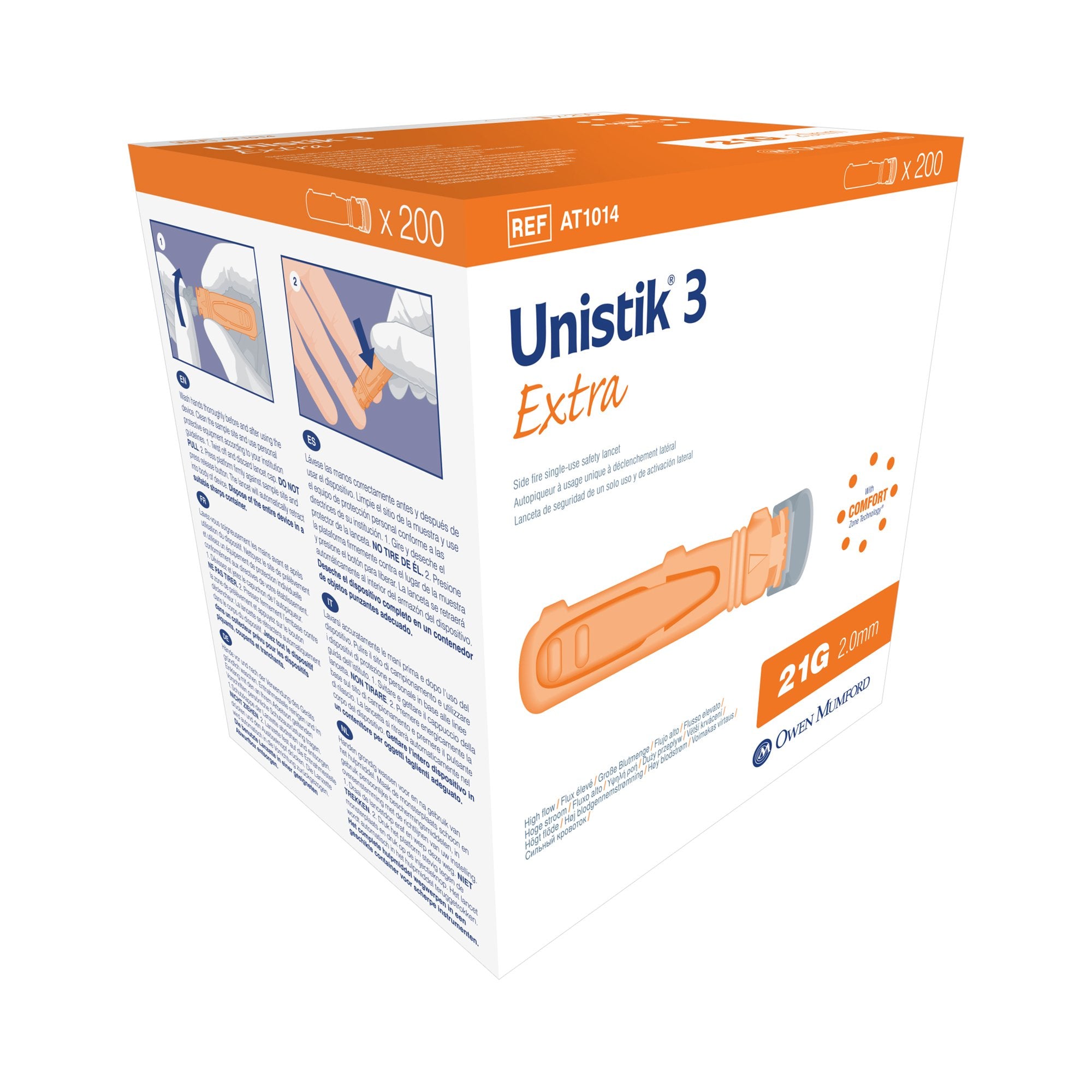 Owen Mumford - Safety Lancet Unistik 3 21 Gauge Retractable Push Button Activation Finger [200/BX]