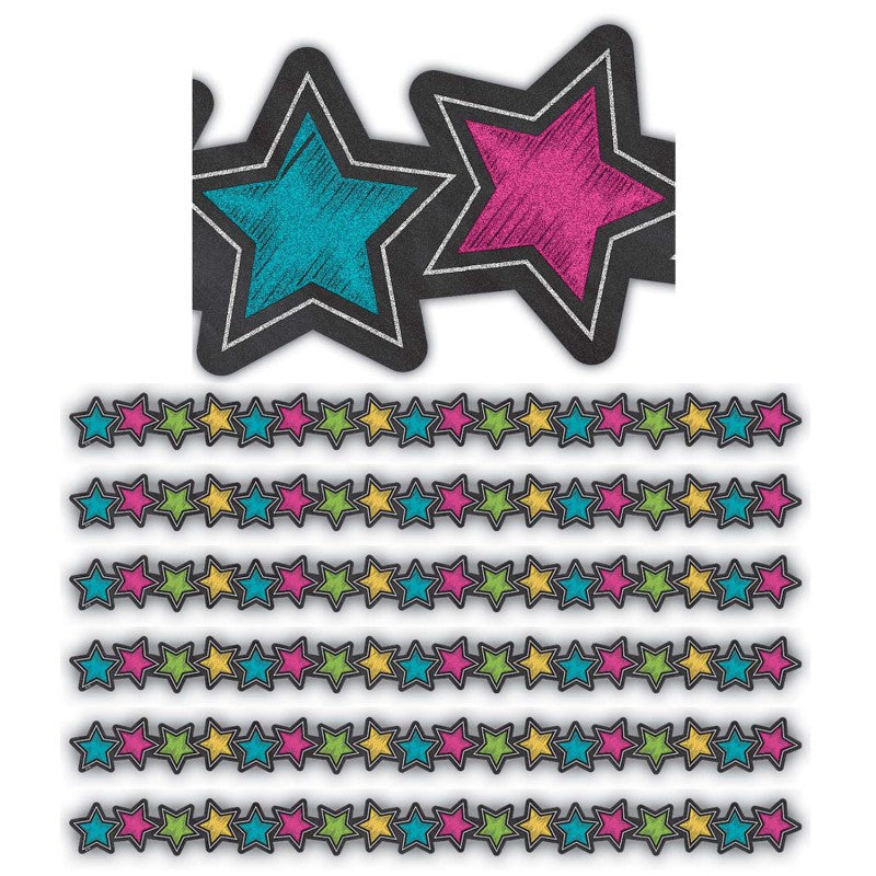 TEACHER CREATED RESOURCES - Chalkboard Brights Stars Die-Cut Border Trim, 35 Feet Per Pack, 6 Packs