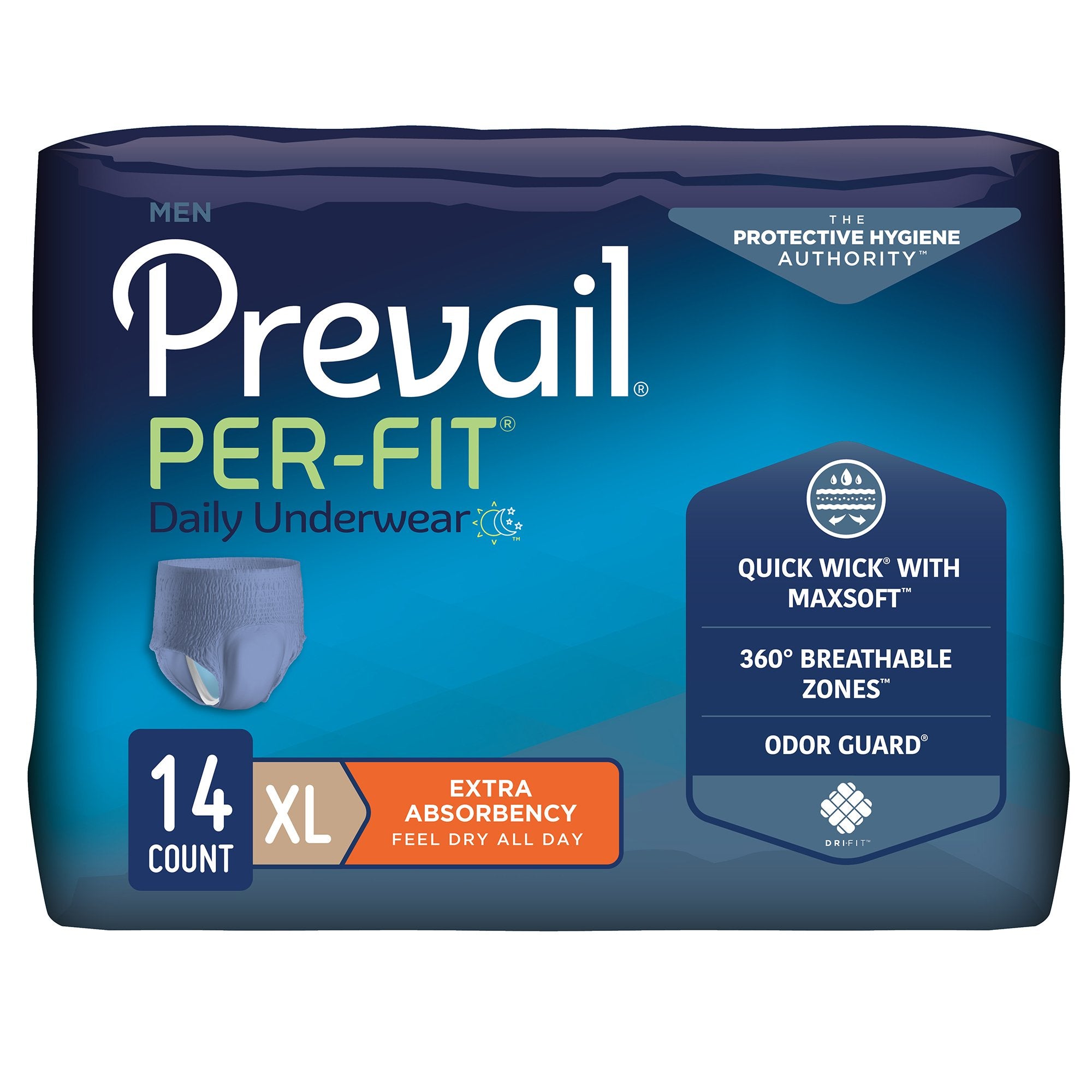 First Quality - Male Adult Absorbent Underwear Prevail® Per-Fit® Pull On with Tear Away Seams X-Large Disposable Heavy Absorbency [14/BG]
