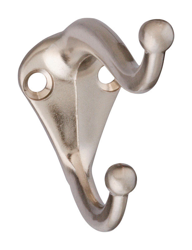 NATIONAL HARDWARE - National Hardware 2.75 in. L Satin Nickel Silver Zinc Coat/Hat Hook 35 lb. cap. 1 pk