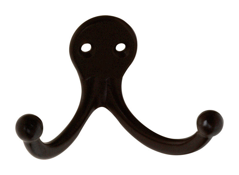 NATIONAL HARDWARE - National Hardware 2.93 in. L Oil Rubbed Bronze Black Zinc Double Clothes Hook 35 lb. cap. 2 pk