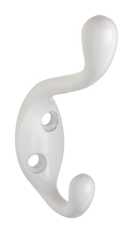 NATIONAL HARDWARE - National Hardware 2.35 in. L White Zinc Heavy Duty Coat/Hat Hook 75 lb. cap. 1 pk