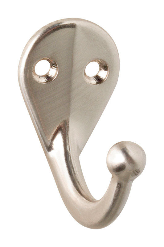 NATIONAL HARDWARE - National Hardware 1.47 in. L Satin Nickel Silver Zinc Clothes Hook 35 lb. cap. 1 pk