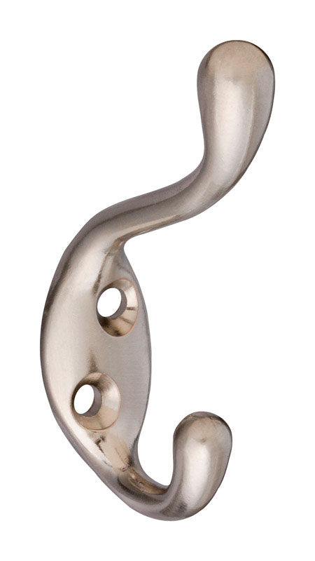 NATIONAL HARDWARE - National Hardware 3.3 in. L Satin Nickel Silver Zinc Coat/Hat Hook 75 lb. cap. 1 pk
