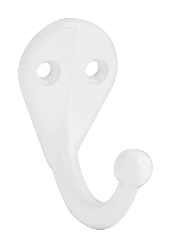 NATIONAL HARDWARE - National Hardware 1.75 in. L White Zinc Die-Cast Clothes Hook 35 lb. cap. 1 pk