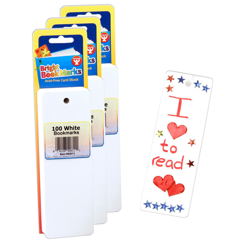HYGLOSS - Mighty Bright™ Bookmarks, 100 Ultra White Per Pack, 3 Packs