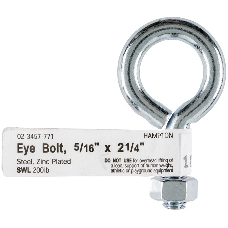 HAMPTON - Hampton 5/16 in. X 2-1/4 in. L Zinc-Plated Steel Eyebolt Nut Included - Case of 10