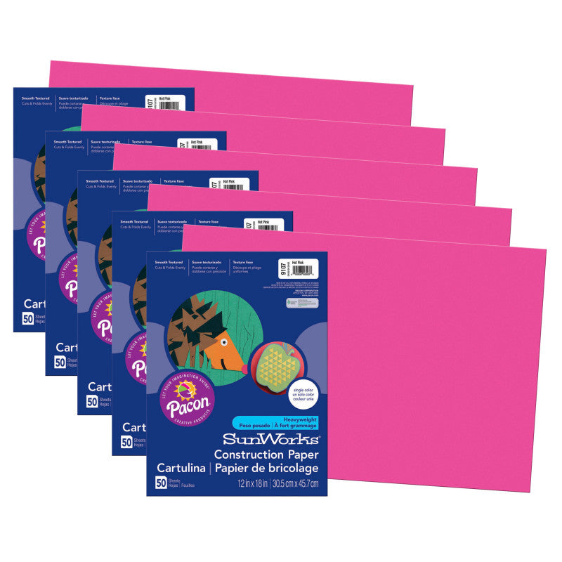 PRANG - Construction Paper, Hot Pink, 12" x 18", 50 Sheets Per Pack, 5 Packs