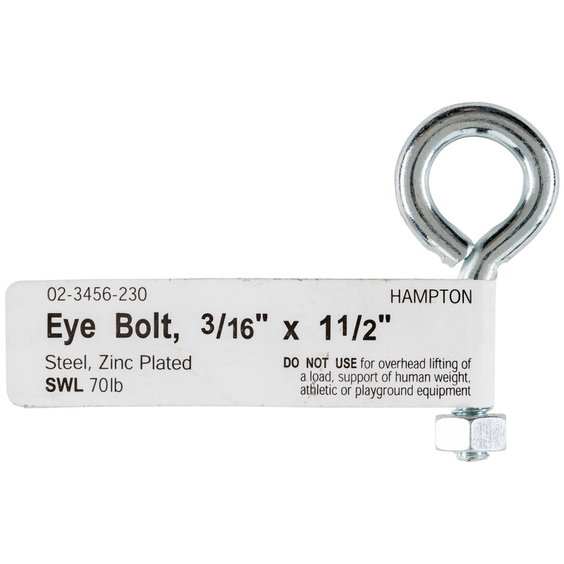 HAMPTON - Hampton 3/16 in. X 1-1/2 in. L Zinc-Plated Steel Eyebolt Nut Included - Case of 10