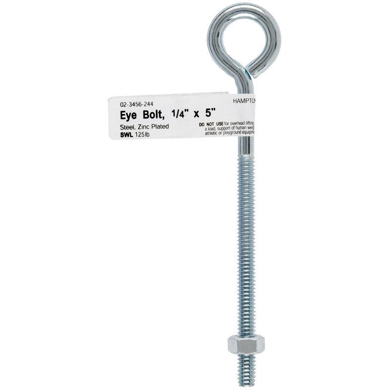 HAMPTON - Hampton 1/4 in. X 5 in. L Zinc-Plated Steel Eyebolt with Nut Nut Included - Case of 10