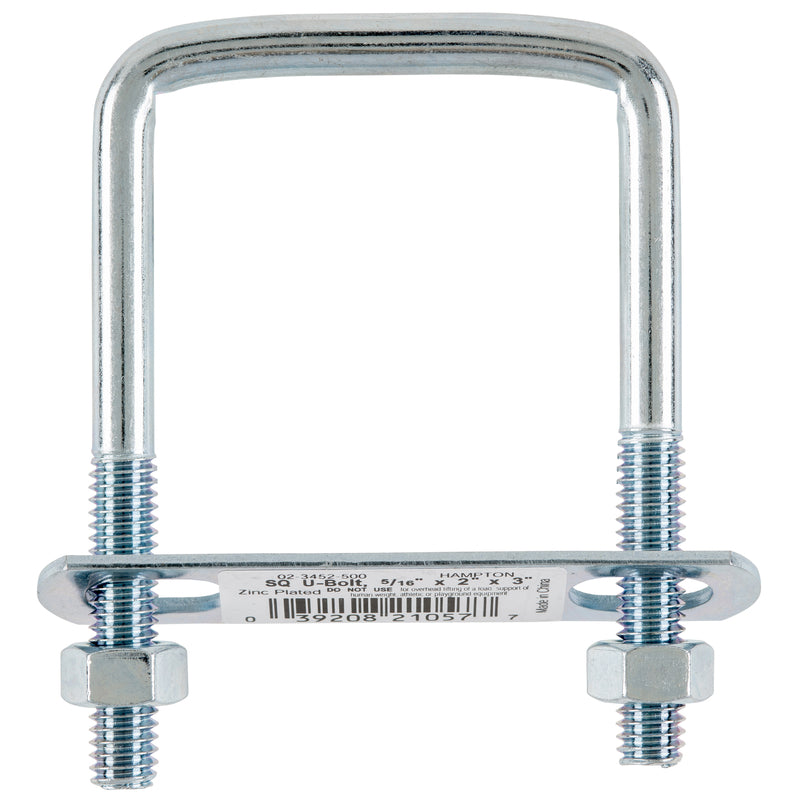 HAMPTON - Hampton 5/16 in. X 2 in. W X 3 in. L Coarse Zinc-Plated Steel Square Bend U Bolt - Case of 10