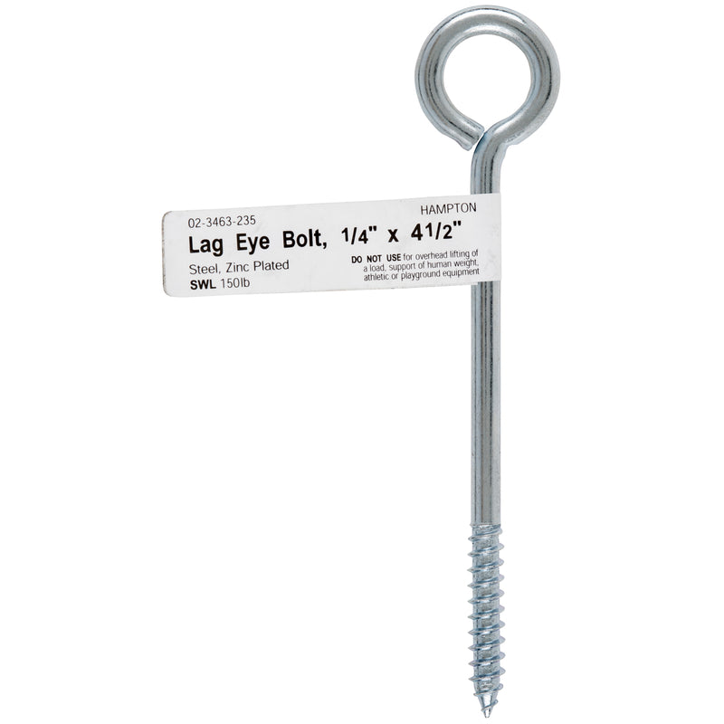 HAMPTON - Hampton 1/4 in. X 4-1/2 in. L Zinc-Plated Steel Lag Thread Eyebolt - Case of 10