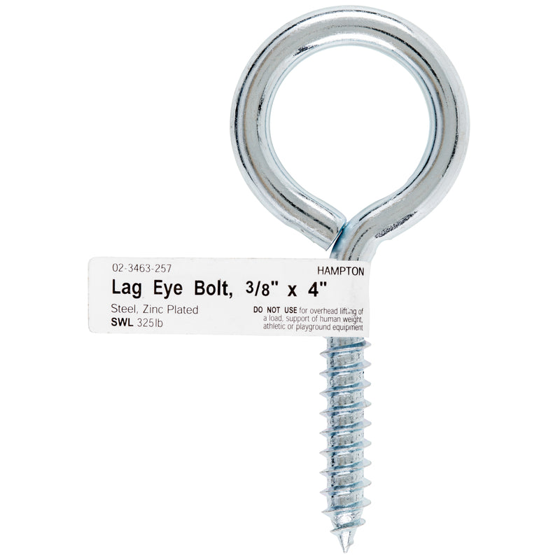 HAMPTON - Hampton 3/8 in. X 4 in. L Zinc-Plated Steel Lag Thread Eyebolt - Case of 10