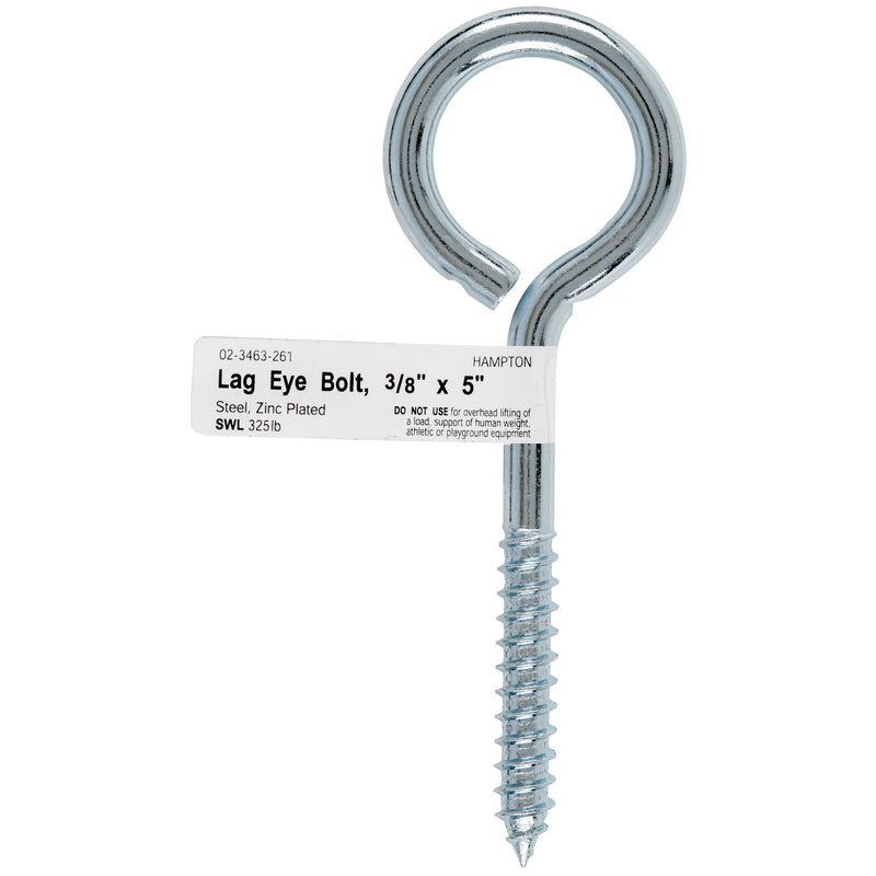 HAMPTON - Hampton 3/8 in. X 5 in. L Zinc-Plated Steel Lag Thread Eyebolt Nut Included - Case of 10