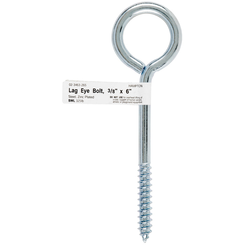 HAMPTON - Hampton 3/8 in. X 6 in. L Zinc-Plated Steel Lag Thread Eyebolt - Case of 10