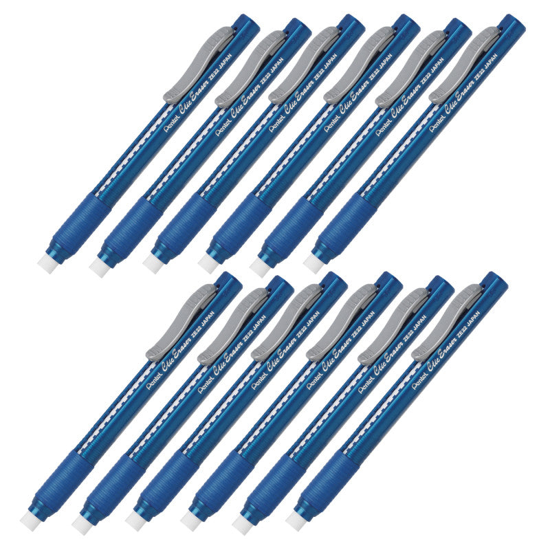 PENTEL - Clic Erasers® Grip, Blue Barrel, Pack of 12