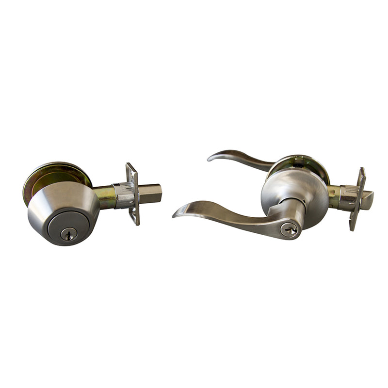 DESIGN HOUSE - Design House Stratford Wave Satin Nickel Entry Lever and Deadbolt Set 1-3/4 in.