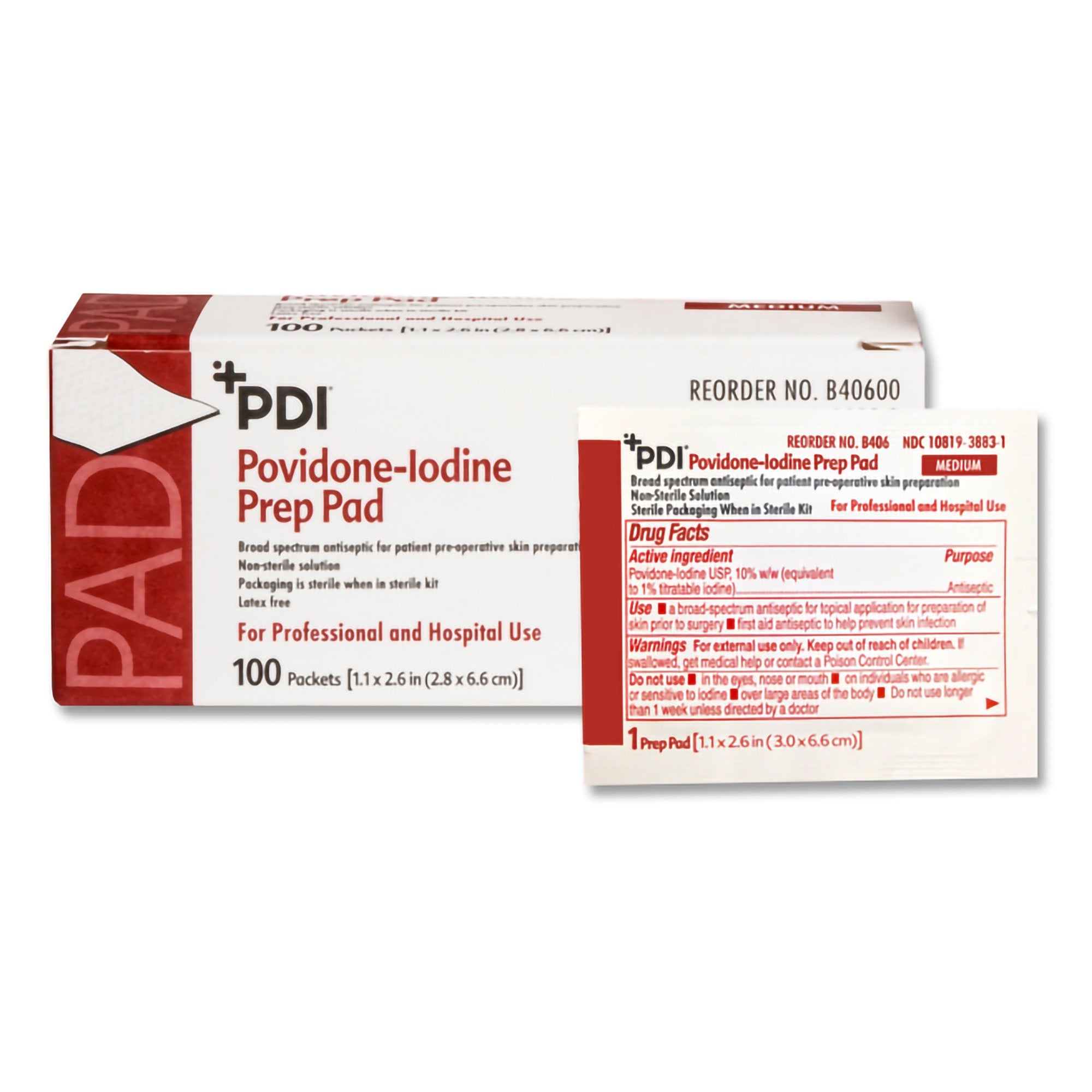 Professional Disposables - PVP Prep Pad PDI® 10% Strength Povidone-Iodine Individual Packet Medium NonSterile [1/EA]
