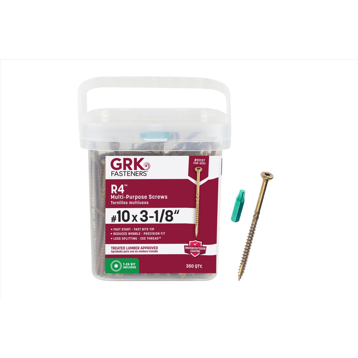 GRK Fasteners R4 No. 10 X 3-1/8 in. L Star Coated W-Cut Multi-Purpose Screws 350 pk - Case of 2