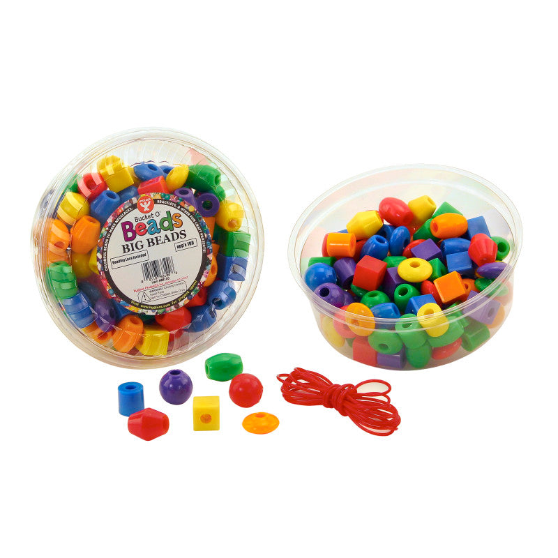 HYGLOSS - Bucket O' Beads, Big Beads with Lacing Lanyard, 16 oz. Opaque Assortment