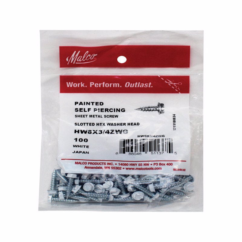 MALCO - Malco No. 8 Sizes X 3/4 in. L Slotted Hex Washer Head Sheet Metal Screws 100 pk