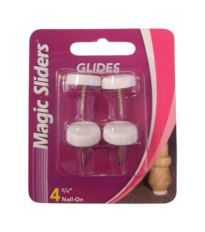 MAGIC SLIDERS - Magic Sliders Plastic Nail-On Heavy Duty Glide White Round 3/4 in. W 4 pk