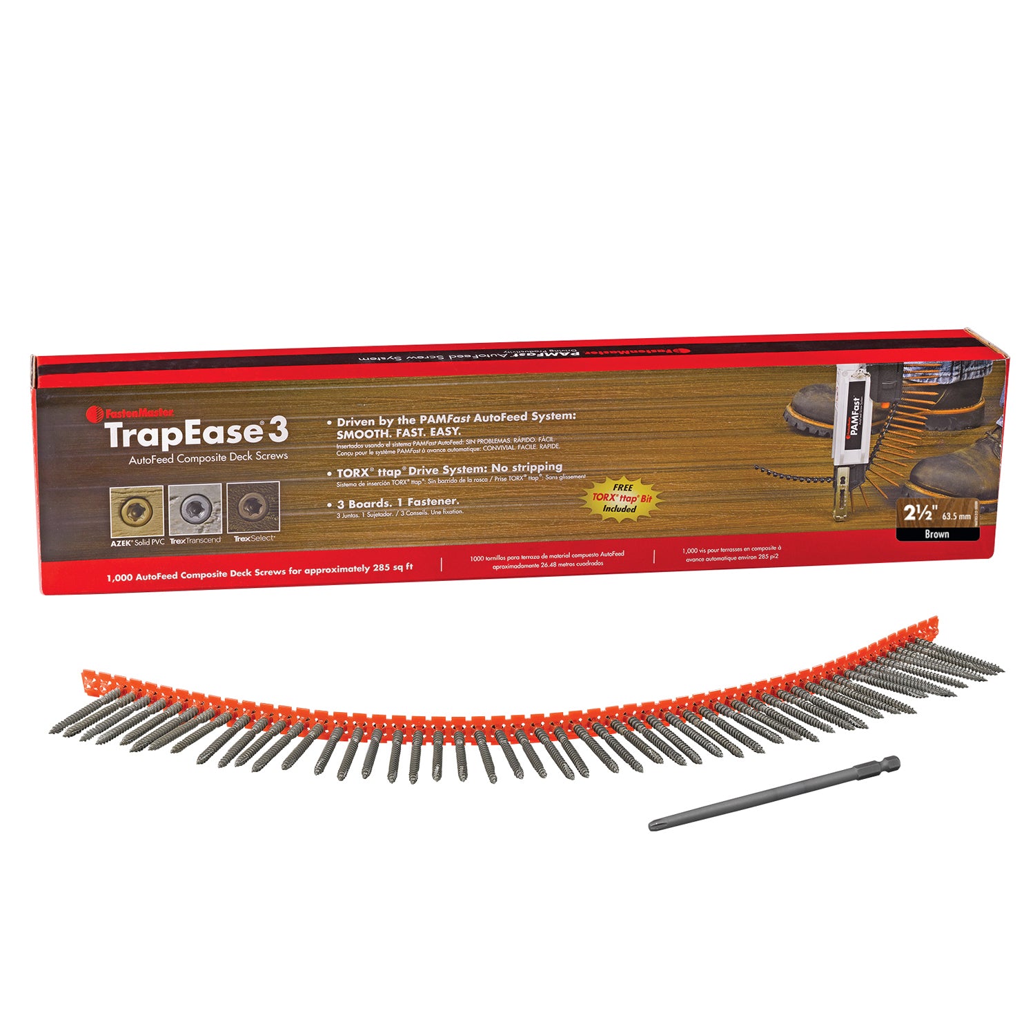 FastenMaster TrapEase No. 20 X 2-1/2 in. L Gray Torx Ttap Star Head Collated Deck Screws 1000 pk