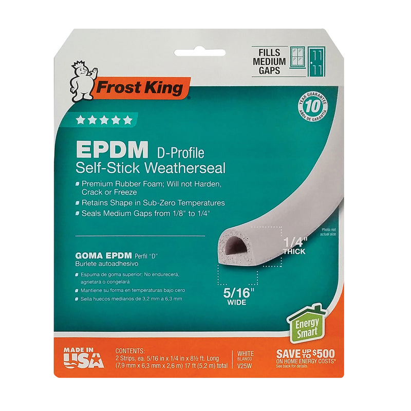 FROST KING - Frost King White EPDM Rubber Foam Weather Seal For Doors and Windows 17 ft. L X 0.25 in.