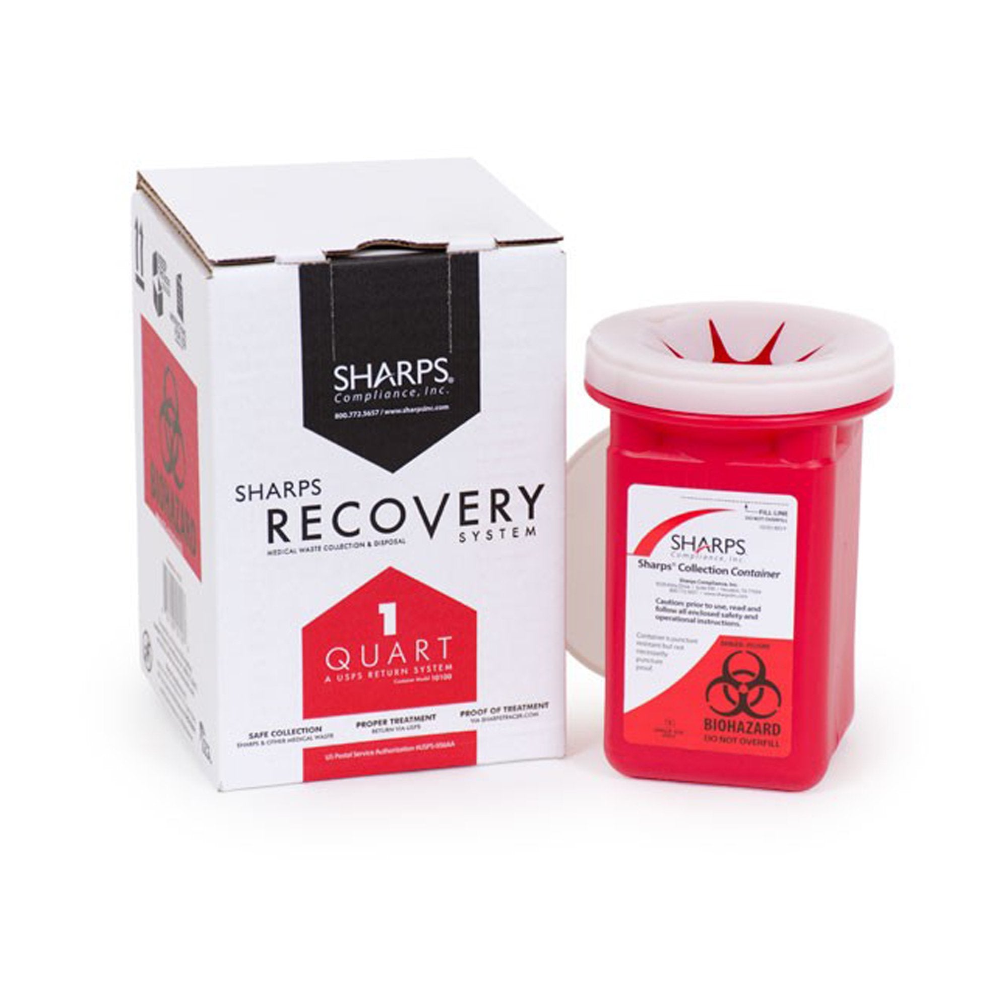 Sharps Compliance - Mailback Sharps Container Sharps Recovery System™ Red Base 4-1/2 L X 4-1/2 W X 7 H Inch Vertical Entry 0.25 Gallon [1/EA]
