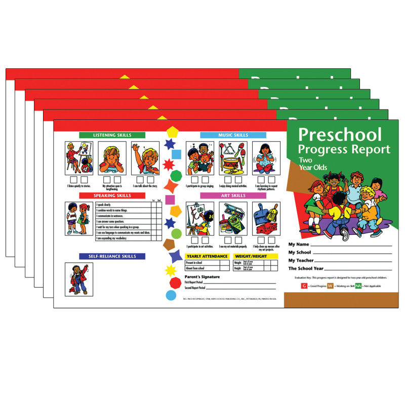 HAYES PUBLISHING - Preschool Progress Report, Two Year Olds, 10 Per Pack, 6 Packs