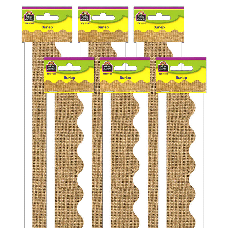 TEACHER CREATED RESOURCES - Burlap Design Scalloped Border Trim, 35 Feet Per Pack, 6 Packs