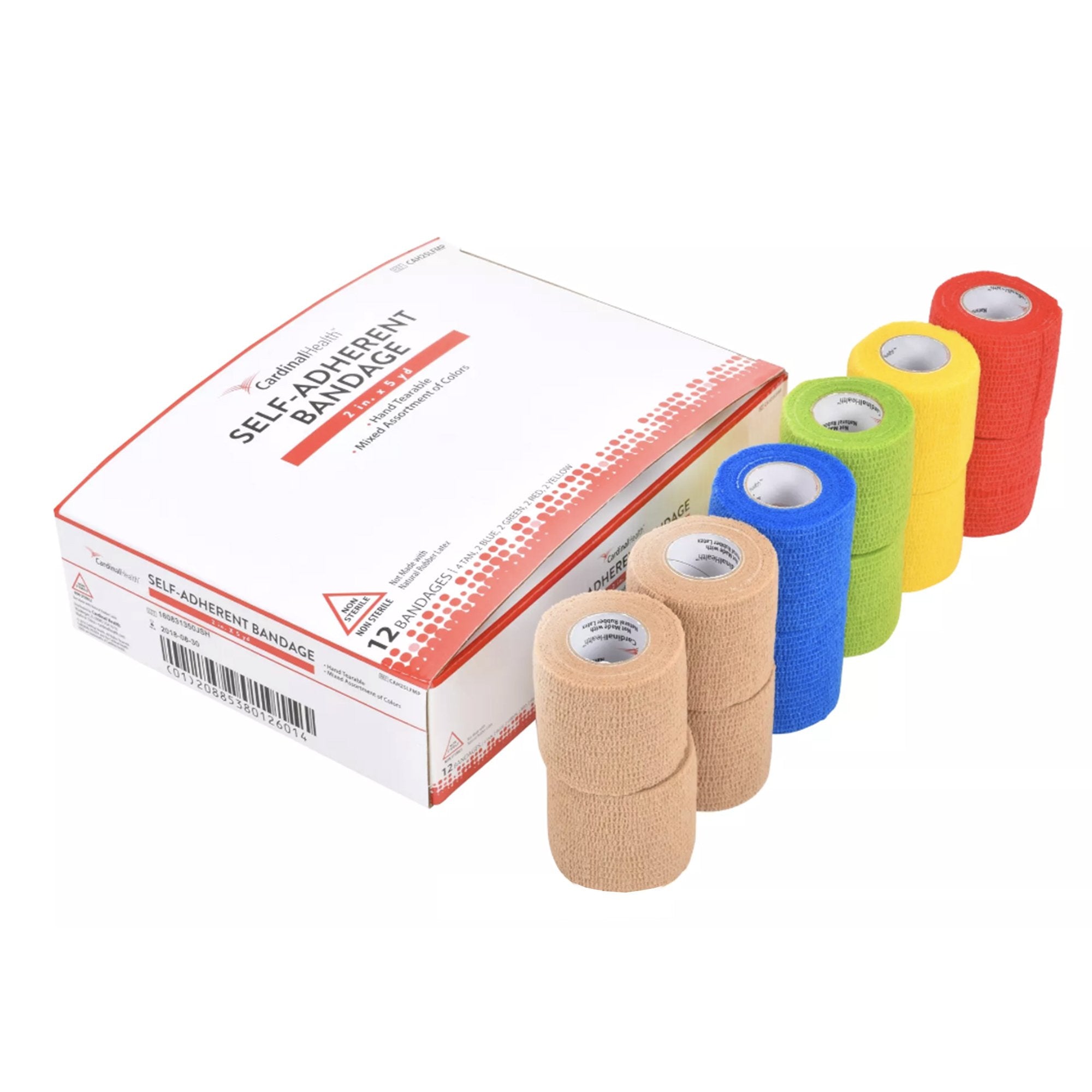 Cardinal - Cohesive Bandage Cardinal Health™ 2 Inch X 5 Yard Self-Adherent Closure Assorted Colors NonSterile Standard Compression [12/BX]