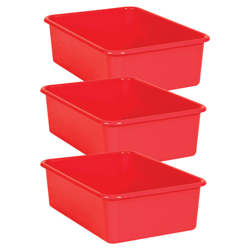 TEACHER CREATED RESOURCES - Red Large Plastic Storage Bin, Pack of 3