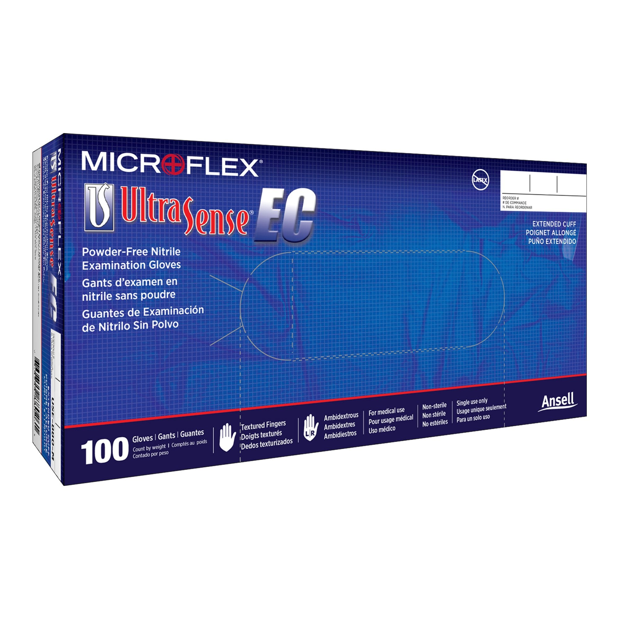 Microflex Medical - Exam Glove Ultrasense® EC Medium NonSterile Nitrile Extended Cuff Length Textured Fingertips Blue Not Rated [1000/CS]