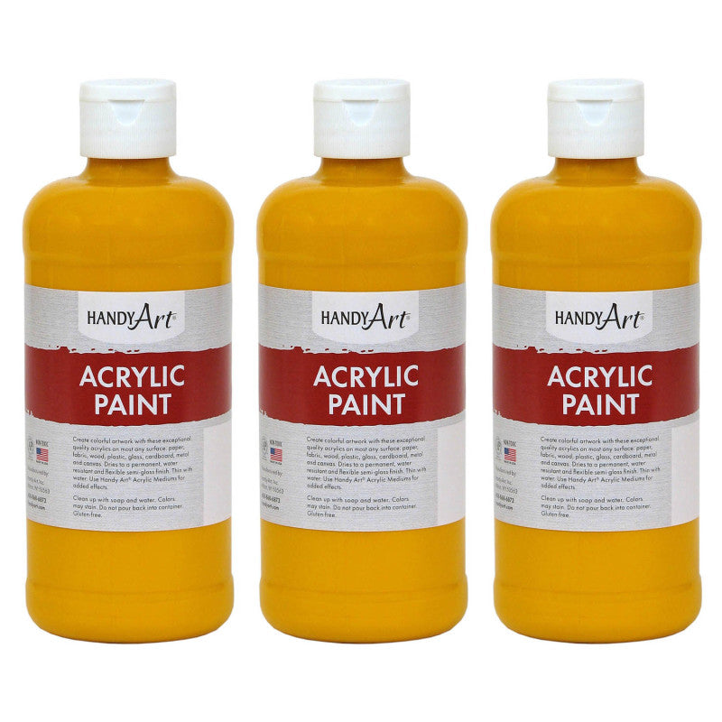 HANDY ART - Acrylic Paint 16 oz, Deep Yellow, Pack of 3