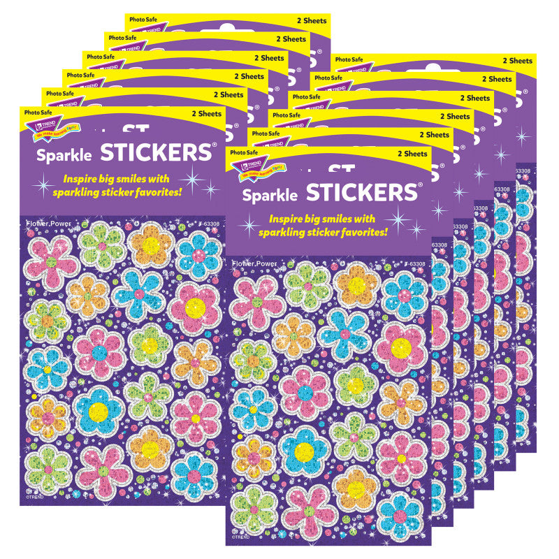 TREND - Flower Power Sparkle Stickers®-Large, 40 Per Pack, 12 Packs