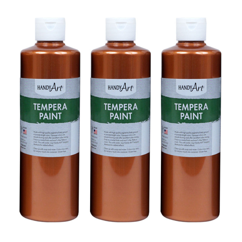 HANDY ART - Metallic Tempera Paint, 16 oz., Copper, Pack of 3