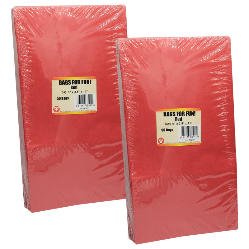 HYGLOSS - Gusseted Paper Bags, Size #6, Red, 50 Per Pack, 2 Packs