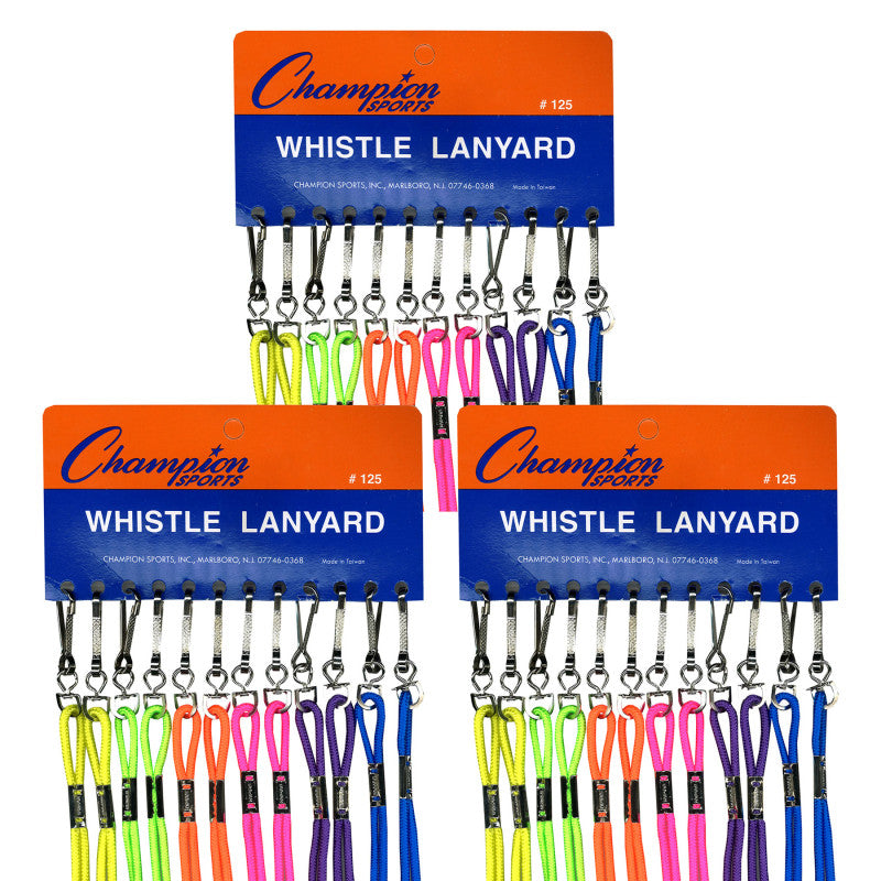 CHAMPION SPORTS - Assorted Neon Nylon Lanyards, 12 Per Pack, 3 Packs