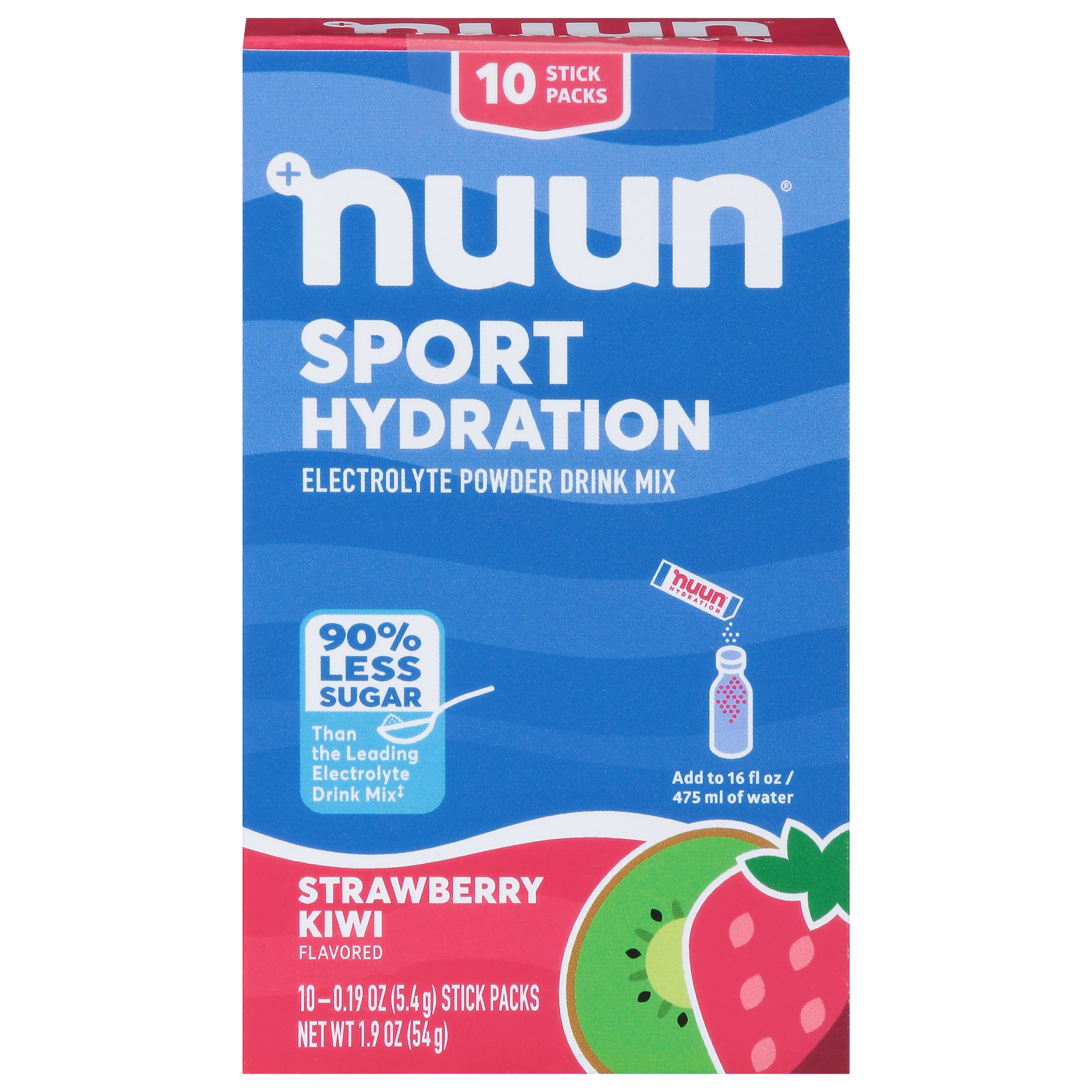 Nuun Sport Hydration Strawberry Kiwi Flavored Electrolyte Powder Drink Mix 10 - 0.19 oz Stick Packs - Case of 1