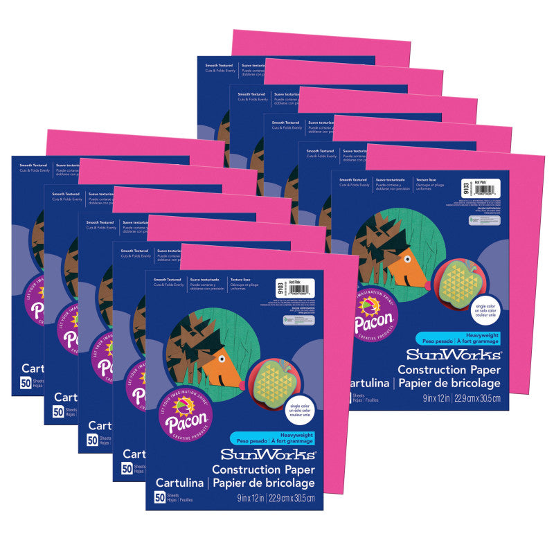 PRANG - Construction Paper, Hot Pink, 9" x 12", 50 Sheets Per Pack, 10 Packs