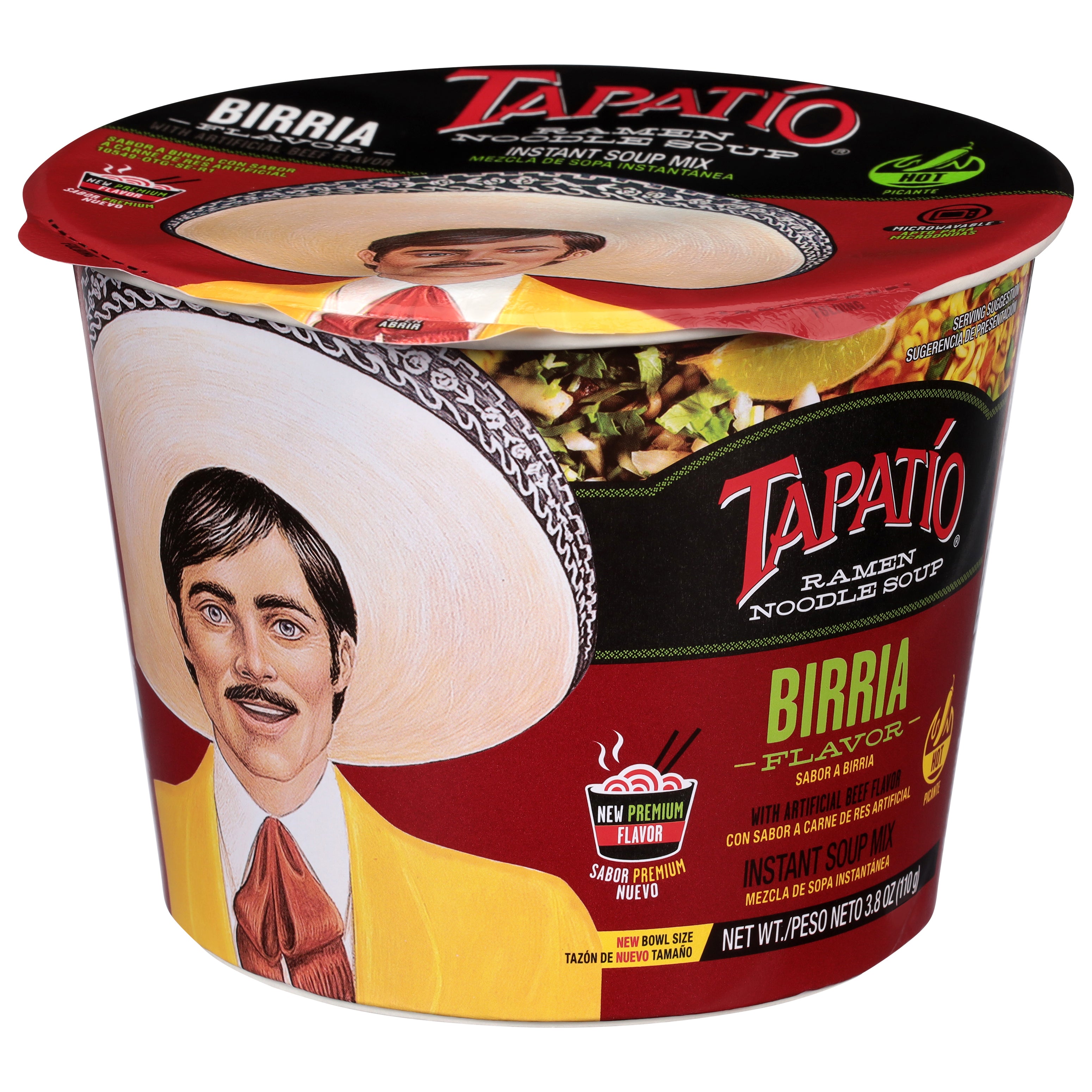Tapatio Hot Birria Flavor Ramen Noodle Soup 3.8 oz - Case of 6