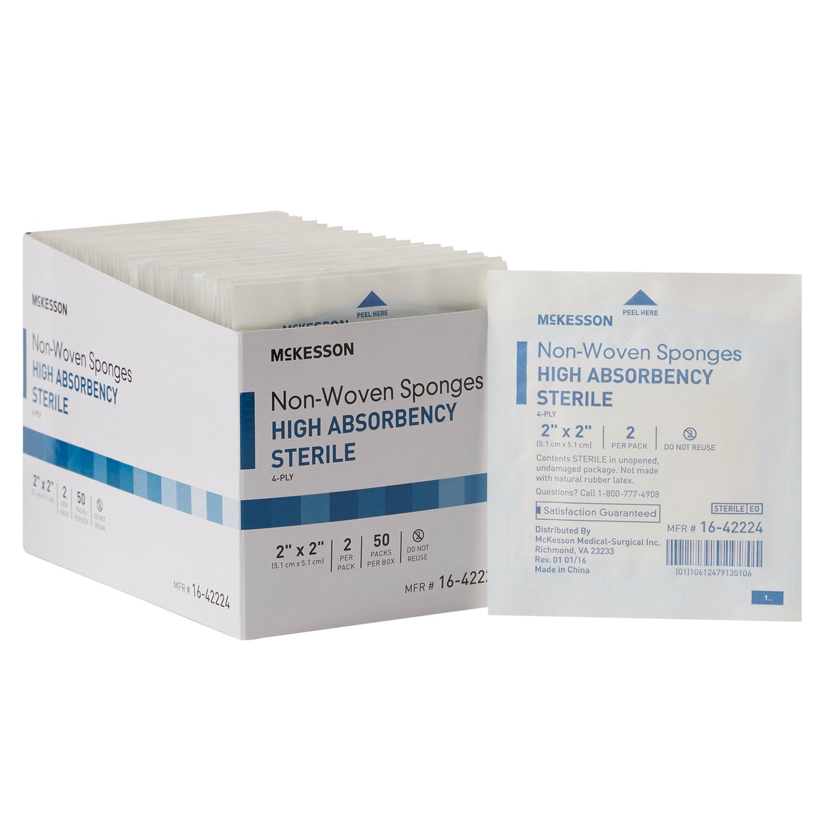 McKesson Brand - Nonwoven Sponge McKesson 2 X 2 Inch 4-Ply Sterile 2 per Pack [50/BX]